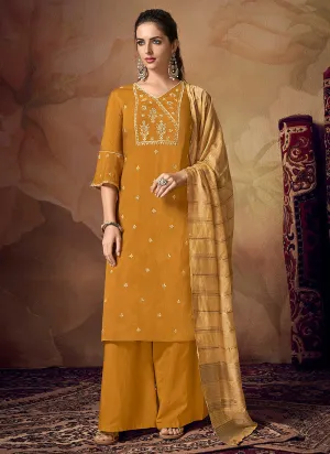 Yellow Zari Embroidered Palazzo Suit