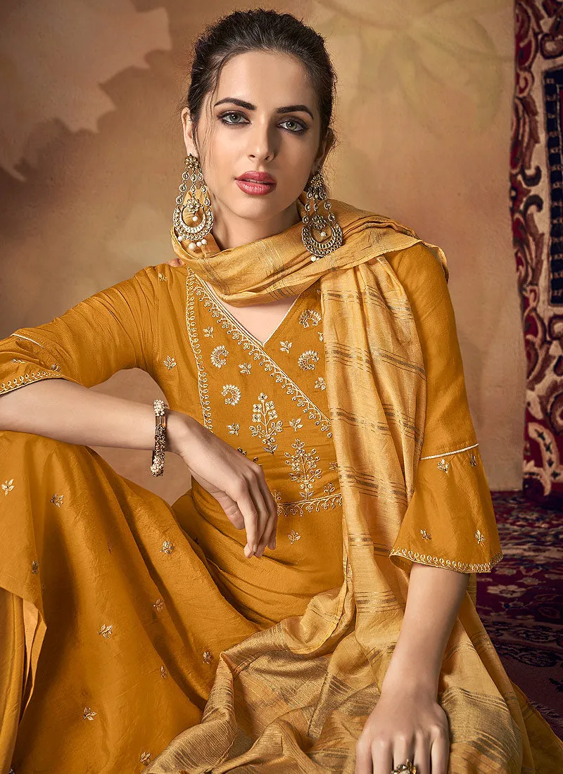Yellow Zari Embroidered Palazzo Suit