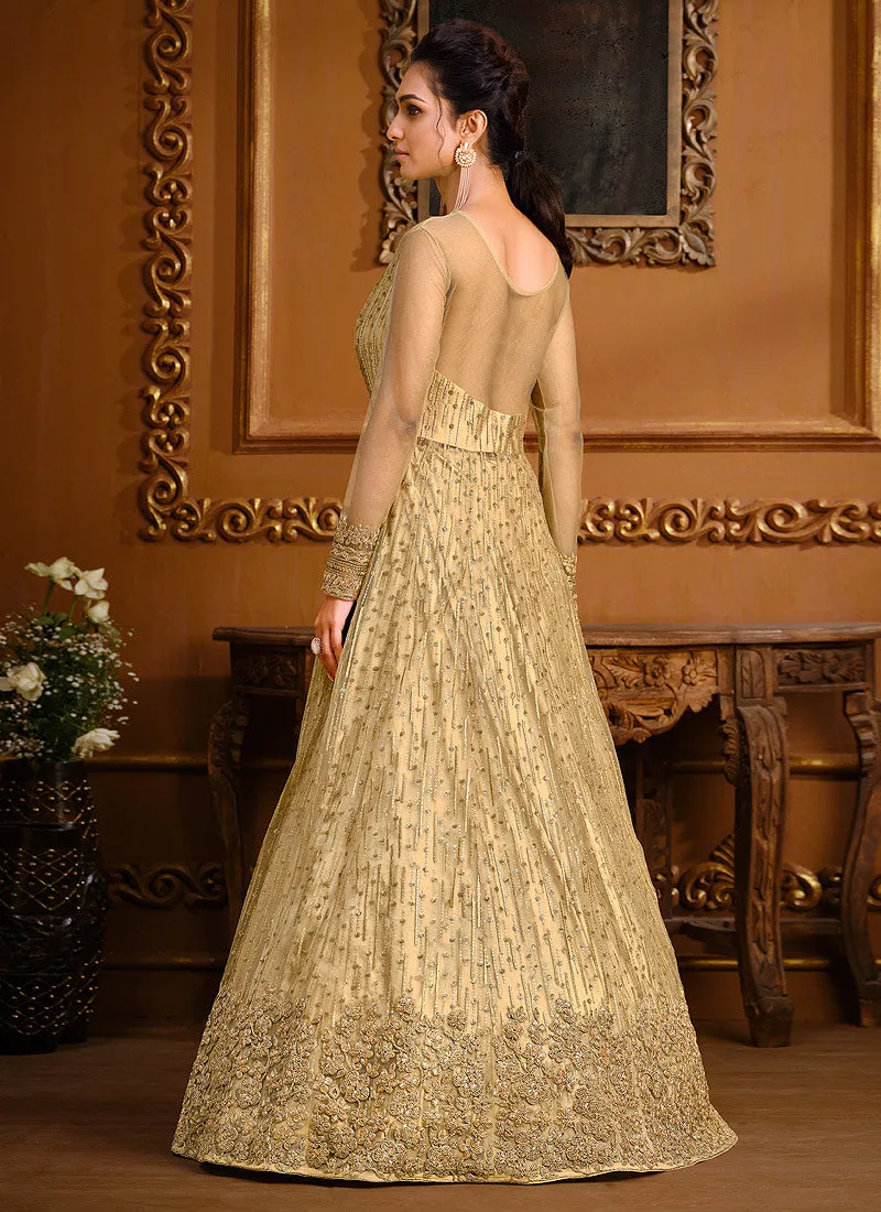 Yellow Zari Embroidered Slit Style Anarkali Pant Suit